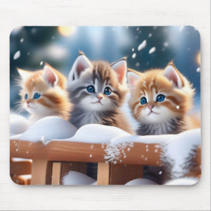 Three Tabby Cats Playing in the Snow  Mouse Mat