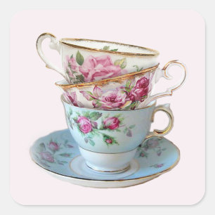 Three Tea Cups Square Sticker
