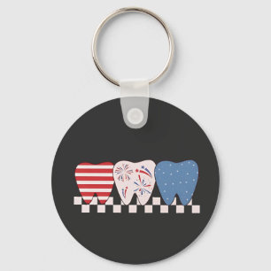 Three Teeth Graphic Design 4th of July Key Ring