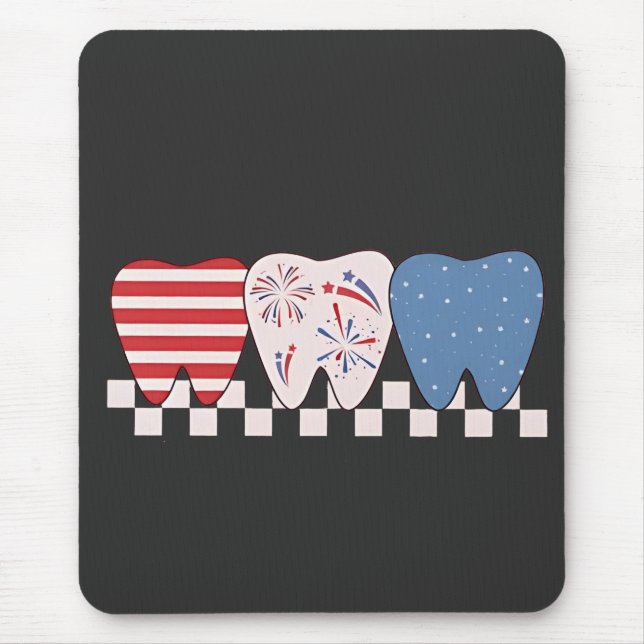 Three Teeth Graphic Design 4th of July Mouse Mat (Front)