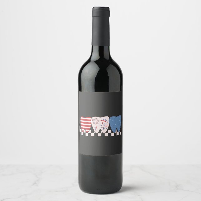 Three Teeth Graphic Design 4th of July Wine Label (Front)