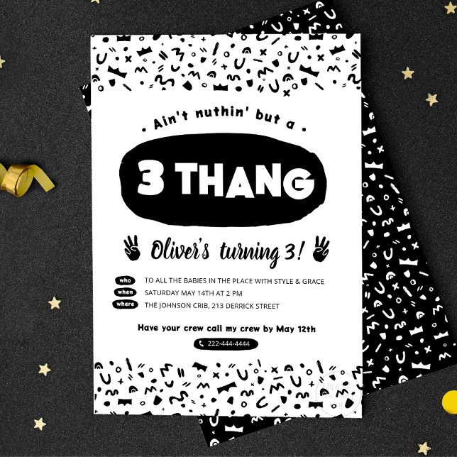 Three Thang, 90s Hip Hop Birthday Party Invitation (Creator Uploaded)