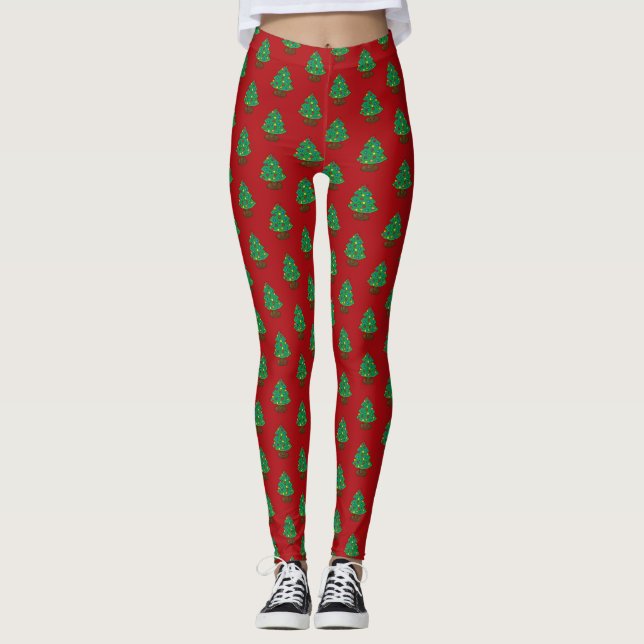 Three Tier Decorated Christmas Tree Pattern Leggings (Front)
