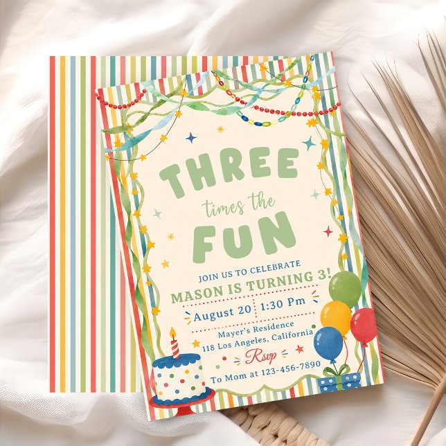 Three Times The Fun 3rd Birthday Invitation (Creator Uploaded)