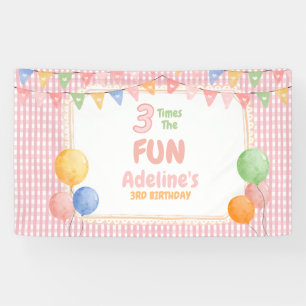 Three Times the Fun Pink Birthday Banner