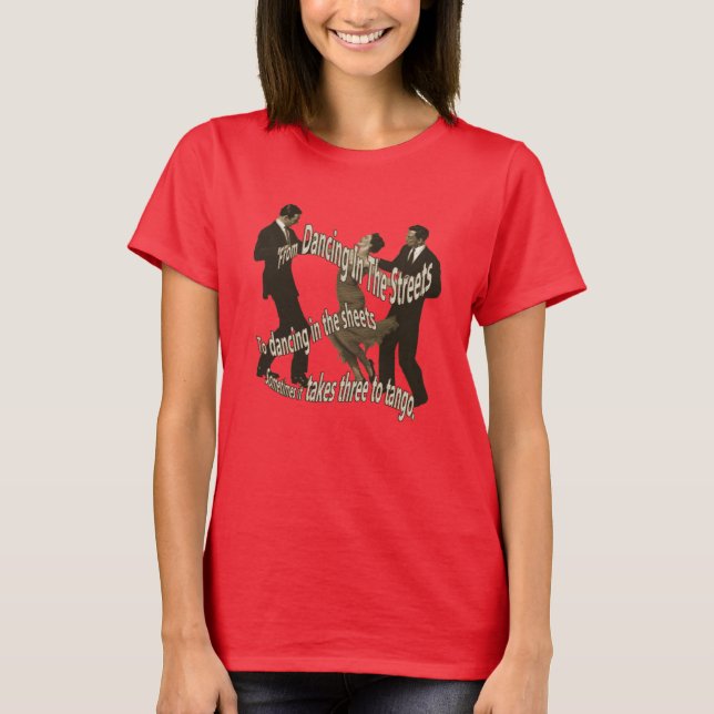 Three to Tango Dancing Retro Threesome T-Shirt (Front)