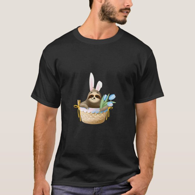 Three Toed Sloth Wearing Bunny Ears Resting In A B T-Shirt (Front)