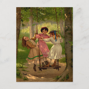 Three Tomboys Vintage Illustration Postcard
