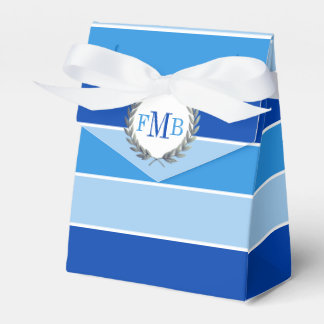 Three tone blue stripes and initials wedding favour box