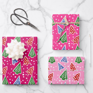 Three tone pink Christmas trees holiday Wrapping Paper Sheet
