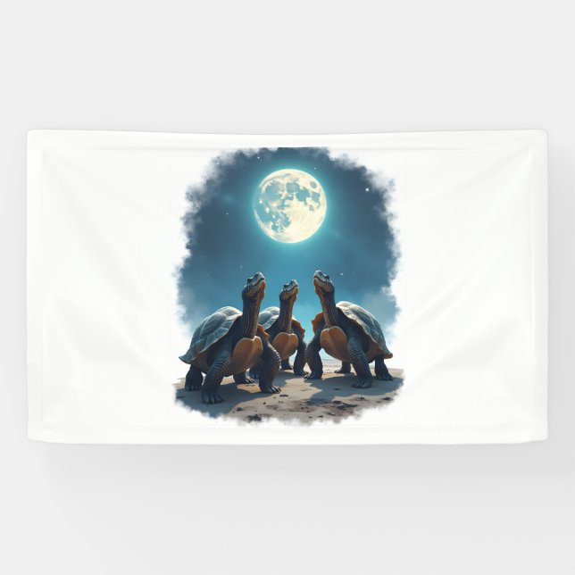 Three Tortoises Howl at Moon Wildlife Mountain Tur Banner (Horizontal)