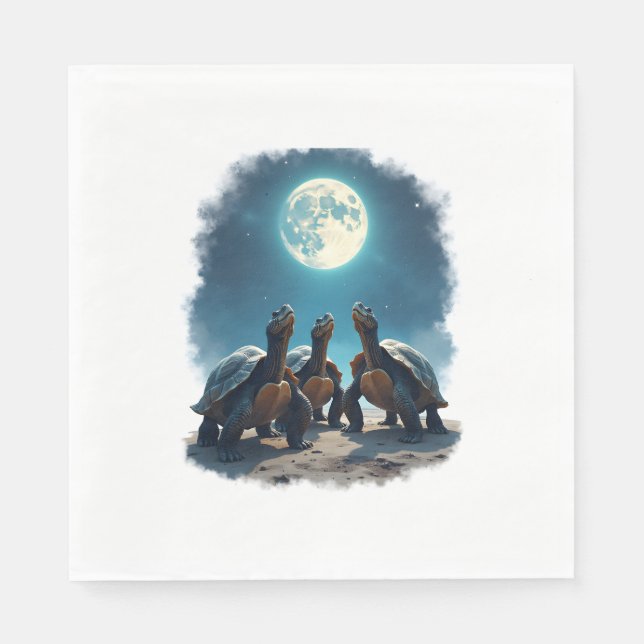 Three Tortoises Howl at Moon Wildlife Mountain Tur Napkin (Front)