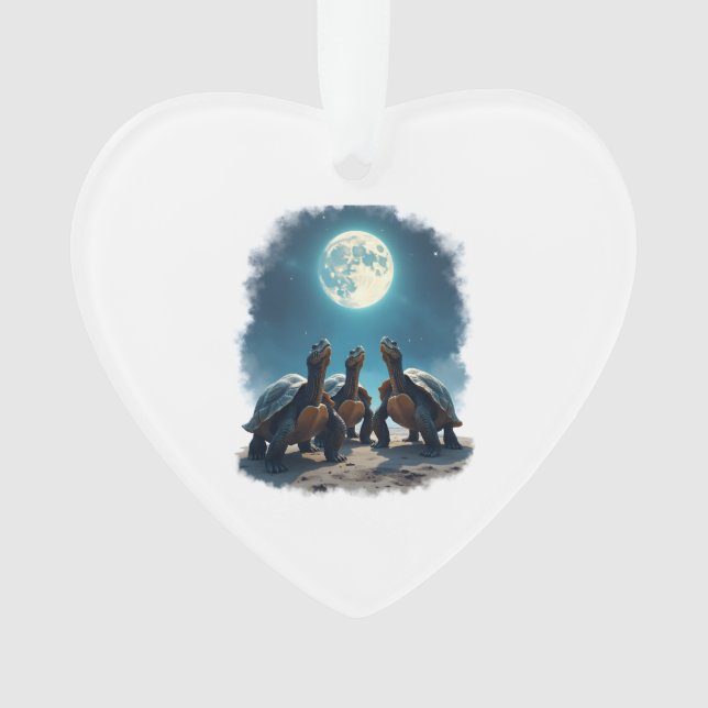 Three Tortoises Howl at Moon Wildlife Mountain Tur Ornament (Front)