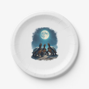 Three Tortoises Howl at Moon Wildlife Mountain Tur Paper Plate