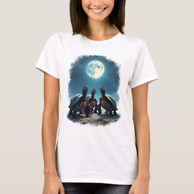 Three Tortoises Howl at Moon Wildlife Mountain Tur T-Shirt (Front)