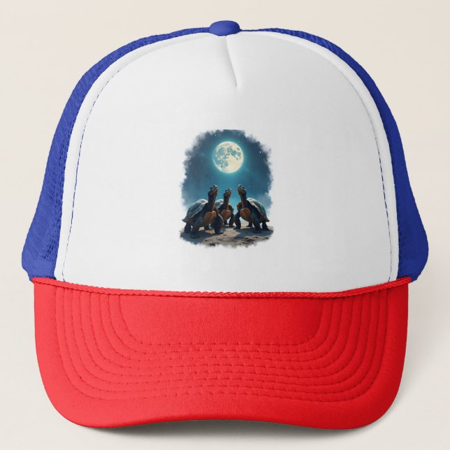 Three Tortoises Howl at Moon Wildlife Mountain Tur Trucker Hat (Front)