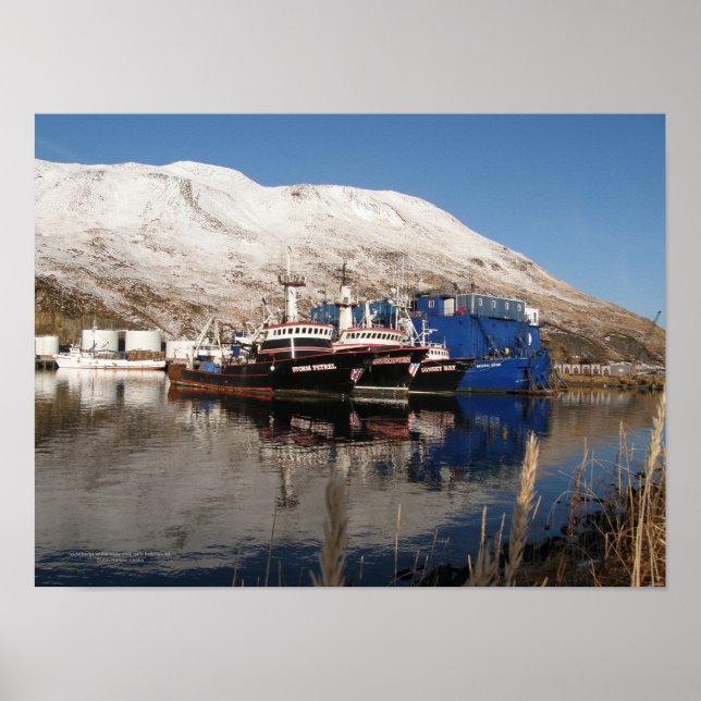 Three Trawlers docked in Dutch Harbour, Alaska Poster (Front)