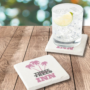 Three Trees Inn (black) Stone Coaster