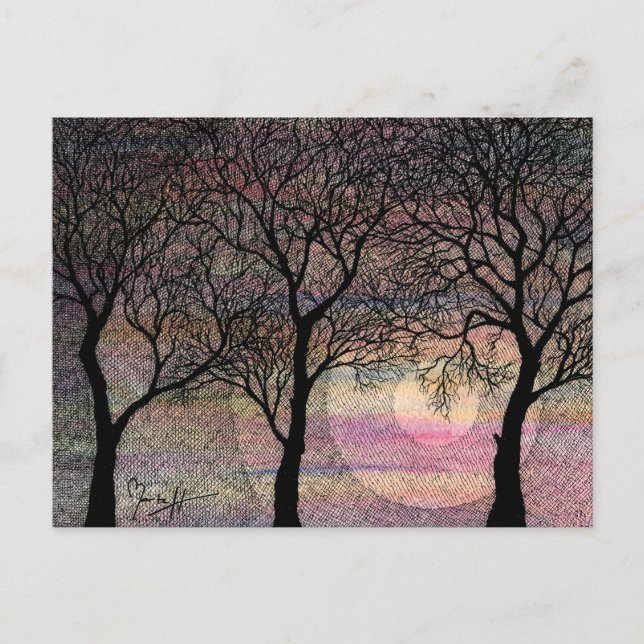 Three Trees on a Pink Watercolor Background Postcard (Front)