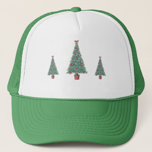 three trees with decorations for christmas trucker hat (Front)