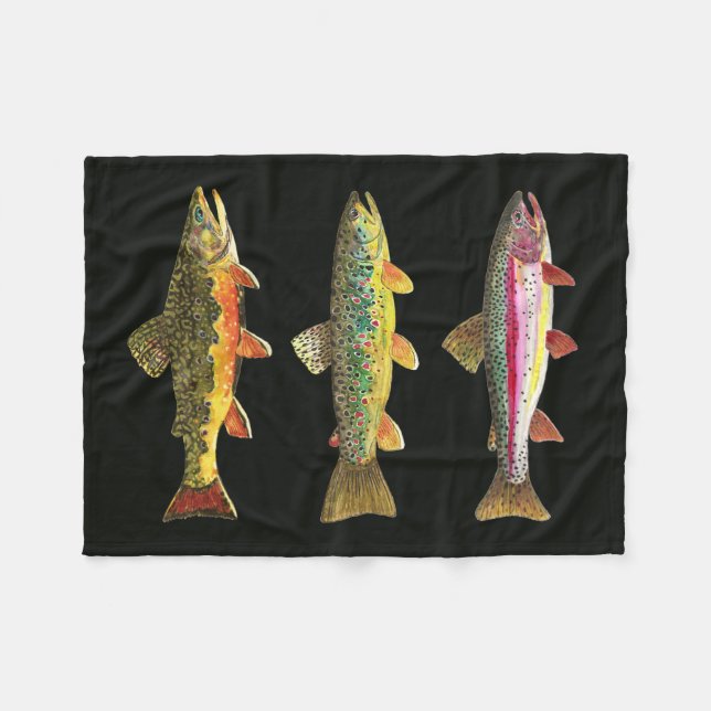 Three Trout Decor Fleece Blanket (Front (Horizontal))