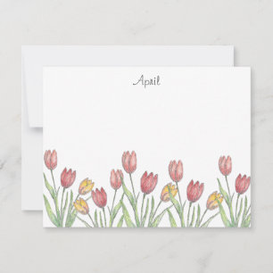 Three Tulips Coloured Pencil, Pen & Ink Sketch Not Card