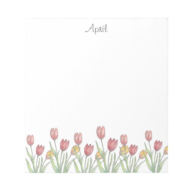 Three Tulips Coloured Pencil, Pen & Ink Sketch Not Notepad (Front)