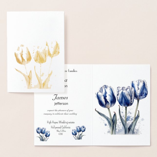 Three tulips, foil wedding invitation (Display)