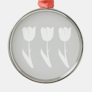 Three Tulips in Grey and White Metal Tree Decoration