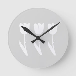 Three Tulips in Grey and White Round Clock