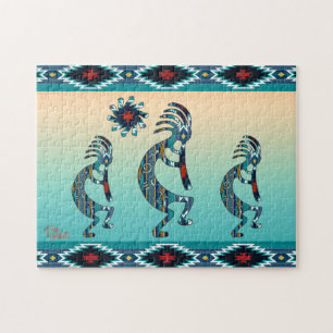 Three Turquoise Southwest Kokopelli Jigsaw Puzzle
