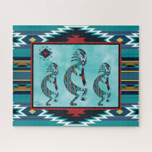 Three Turquoise Southwest Kokopelli Jigsaw Puzzle