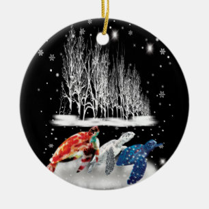 Three Turtle American T-Shirt Snowflake Christmas Ceramic Tree Decoration
