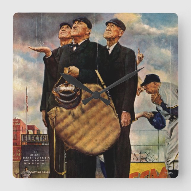 Three Umpires Square Wall Clock (Front)