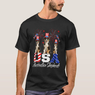 Three Usa Australian Shepherds Hat American Flag F T-Shirt
