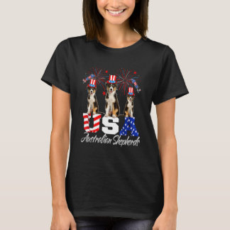 Three Usa Australian Shepherds Hat American Flag F T-Shirt