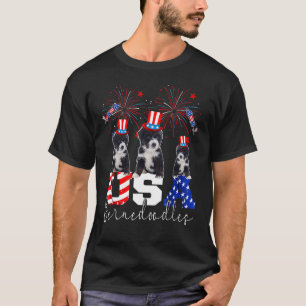 Three Usa Bernedoodles Wearing Hat American Flag F T-Shirt