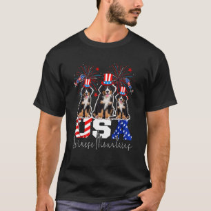 Three Usa Bernese Mountains American Flag Hat Fire T-Shirt