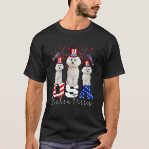 Three Usa Bichon Frises Wearing Hat American Flag  T-Shirt