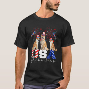 Three Usa Shiba Inus Dog Wearing Hat American Flag T-Shirt