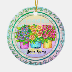 Three Vases Flowers Ceramic Tree Decoration