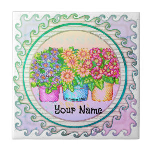 Three Vases Flowers Tile