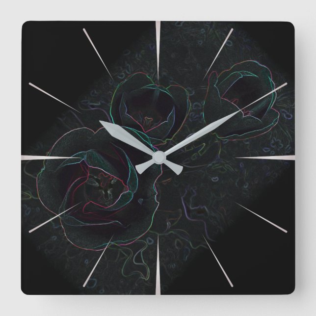 three velvet tulips square wall clock (Front)