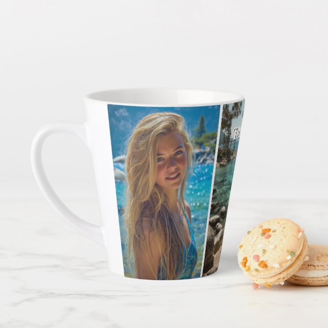 Three Vertical Strip Boho Photo Latte Mug (In Situ)
