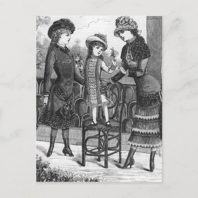 "Three Victorian Children" Fashion Illustration Postcard (Front)