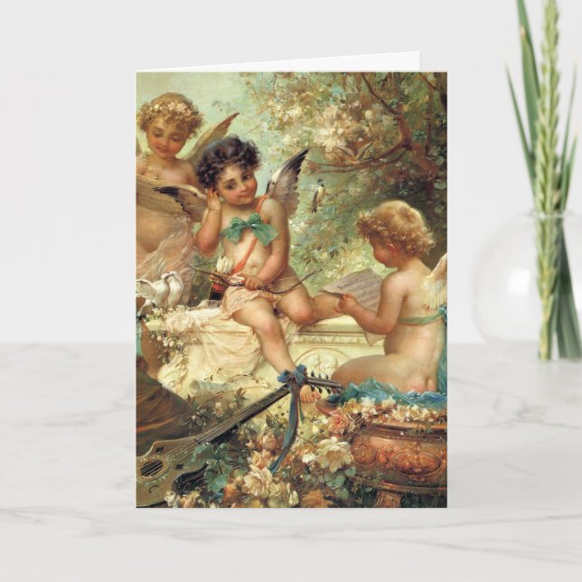 Three Victorian Musician Angels by Hans Zatzka Holiday Card (Front)