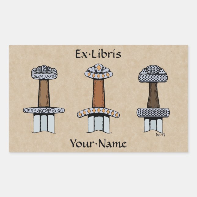 Three Viking Sword Hilts Bookplate Rectangular Sticker (Front)