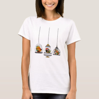 Three Vintage Birdcages With Colourful Birds T-Shirt
