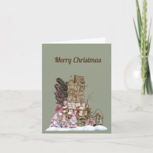 Three Vintage Gnomes Having Coffee  Card