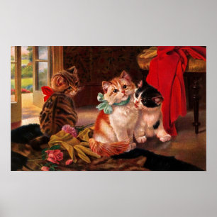 Three Vintage Kitten Poster
